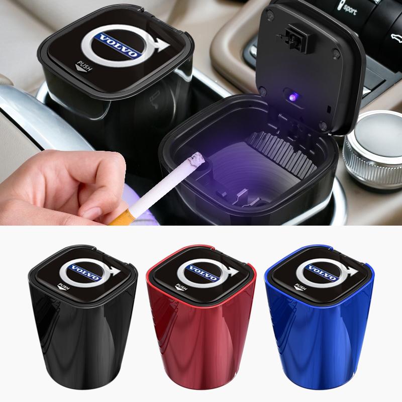 Car Ashtray Smokeless Storage Box with LED Light Sticker for Volvo XC70 XC60 XC40 XC90 V40 V90 V60 XC60 S80 S60 S90 C40 V70