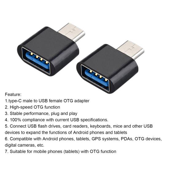 2 Adet Yüksek Hızlı Erkekten Dişiye Type-C - USB OTG Dönüştürücü Flash Sürücü Fare için