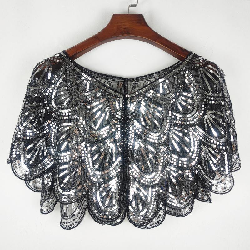 Embroidered Sequin Detachable Shawl Shoulder Wrap Girls Lace False Collar Dress Decoration Collar Cape Clothes Accessories