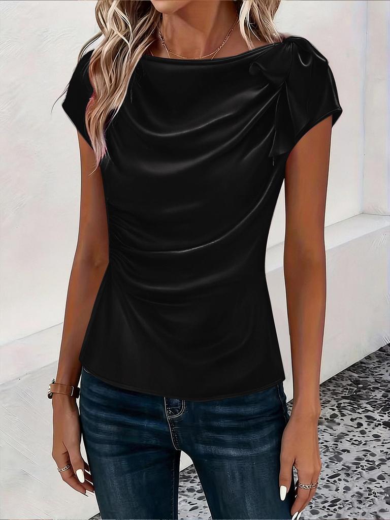 2026 European & American Women's Solid Color Satin One-Shoulder Sleeveless Commuting Top