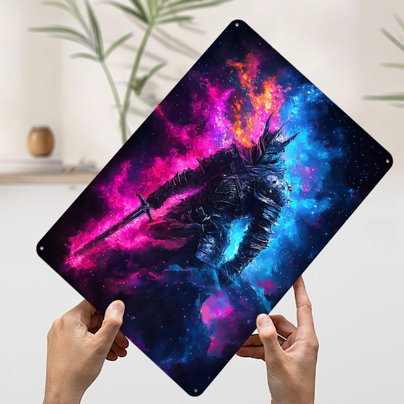 Knight in Cosmic Flames Tinplate Poster Customized Wall Art Vintage Retro Metal Signs for Decoration At Home Decorations Decor