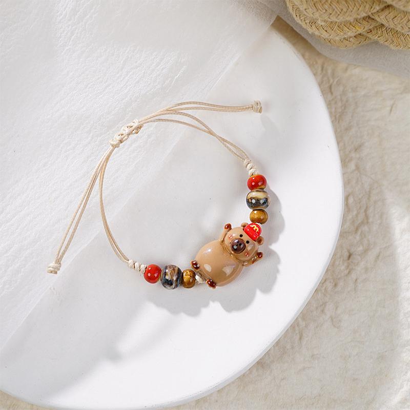 

Керамический браслет ручной работы для женщин, девочек, регулируемый плетеный шнурок, браслет с мультяшными бусинами, браслеты, ювелирные аксессуары, подарки
