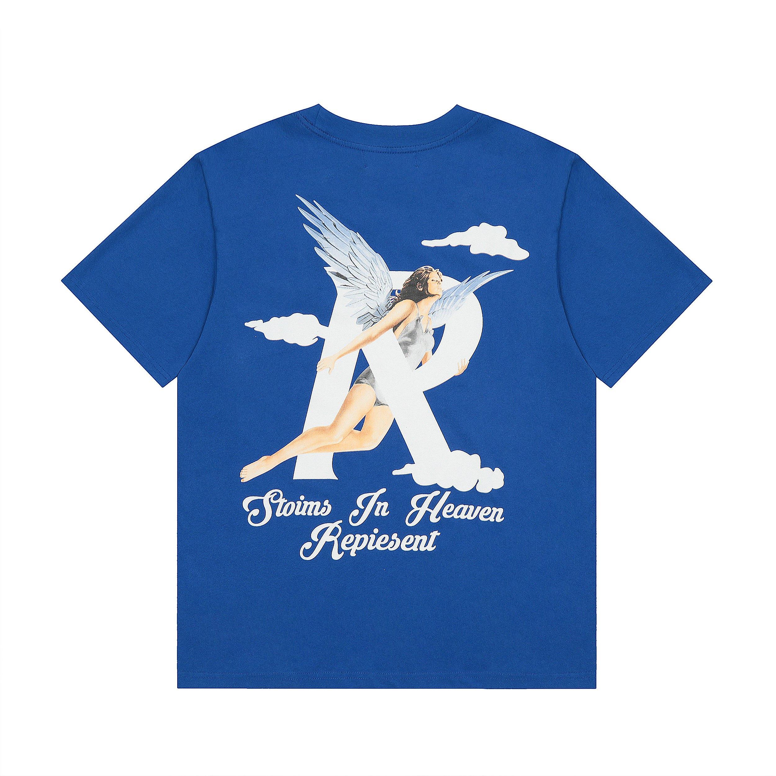 

Unisex Men s Streetwear Angel Print T-Shirt Storms In Heaven Casual Short Sleeve Crew Neck Top XL синій
