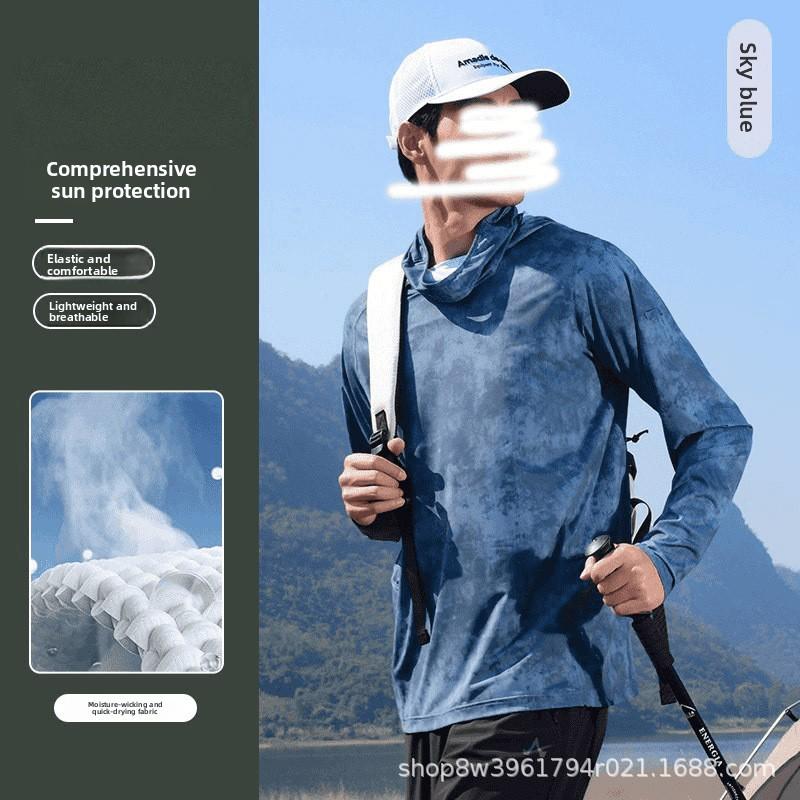 Cămașă de pescuit de vară pentru bărbați cu protecție UV, acoperire completă a feței, protecție solară, strat pentru piele, respirabilă, subțire, top de pescuit