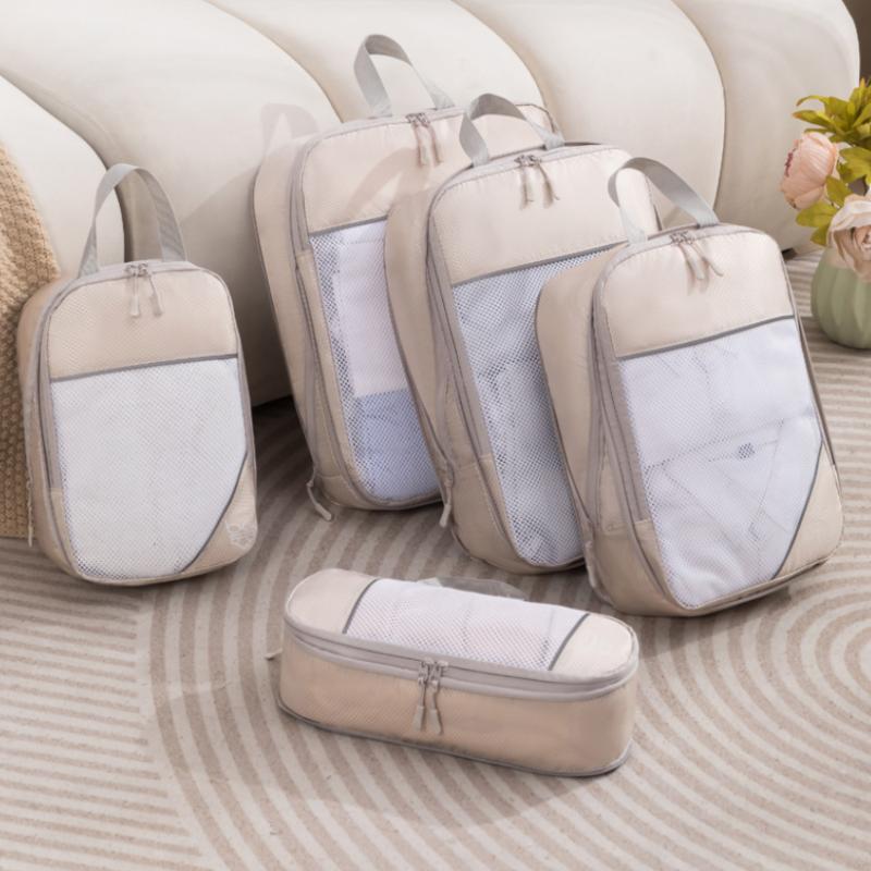 6Pcs Travel Compressed Packing Cubes Storage Organizer Set With Drawstring Bag Luggage Portable Lightweight Suitcase Bag