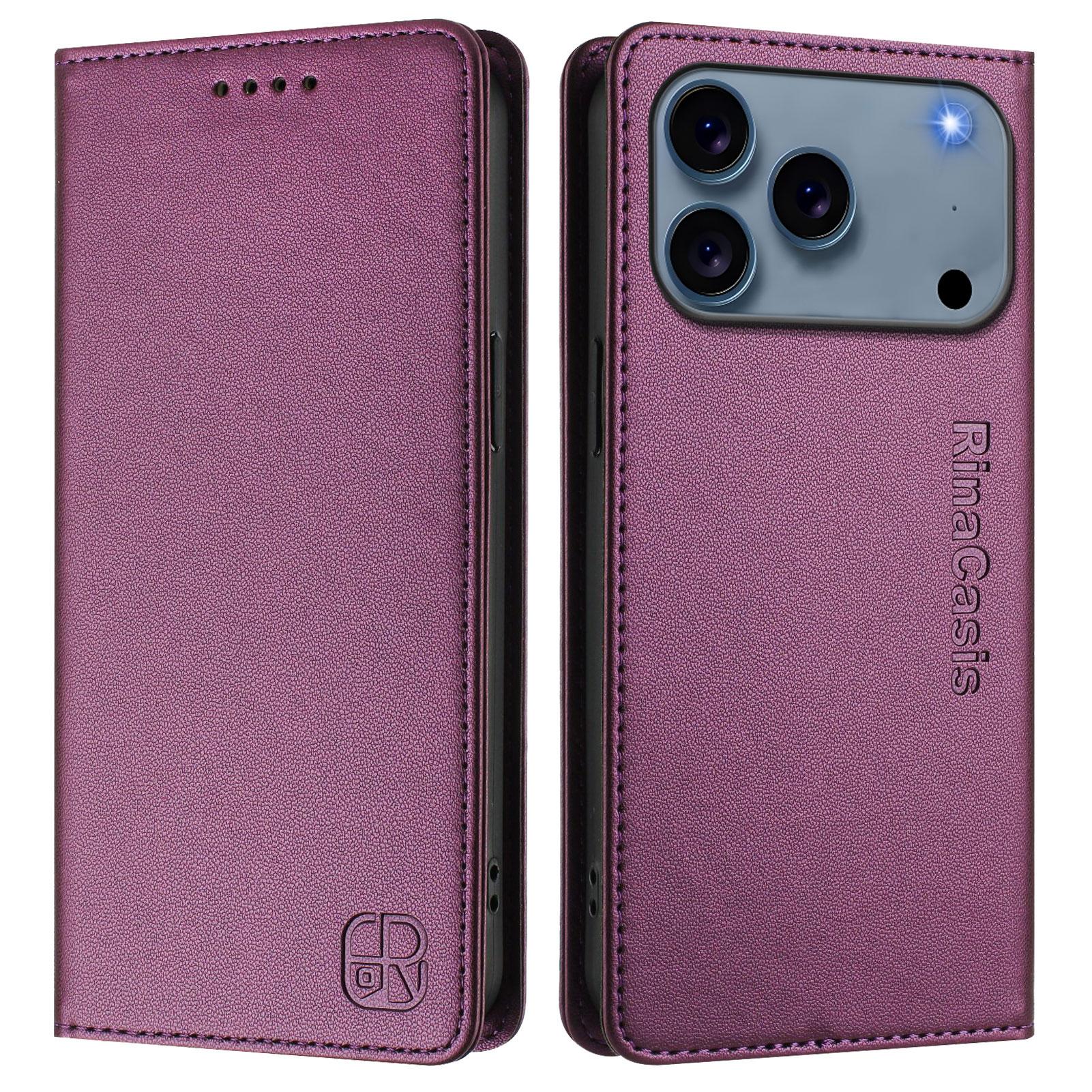 

For iPhone 17 Pro Leather Case RINACASIS RC01 Phone Cover with RFID Blocking Wallet Stand Violet