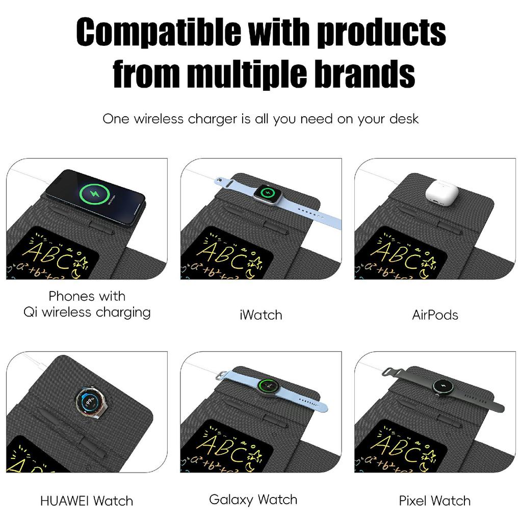 Składana podkładka pod mysz ze skóry 15W z podstawką do ładowania bezprzewodowego i tablicą do pisania z magnetycznym szybkim ładowaniem na spotkania