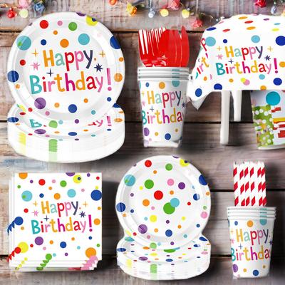 Ensemble Anniversaire Enfant Birthday Celebration Plates Napkins Kids Birthday Party Supplies Colorful Polka Dot Dinnerware Sets