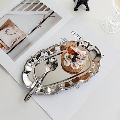 Stainless Steel Vintage Wavy Edge Tray Serving Platter for Desserts Jewelry Storage Organizer Snack Plate for Dining Table Decor