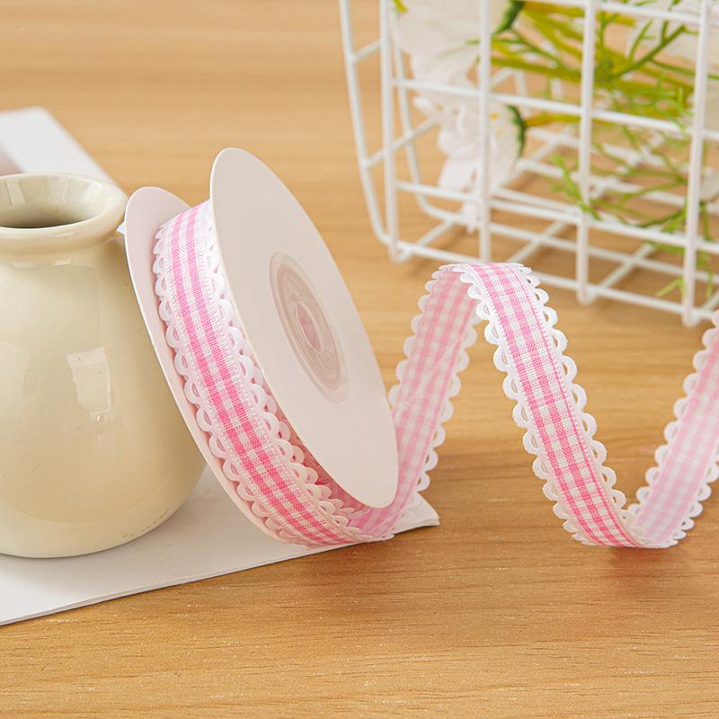 10 jardów do kokardek Akcesoria do włosów Pakowanie prezentów 1,5 cm Bukiet kwiatowy Rękodzieło DIY Cukierkowa Fala Tkanina w kratkę