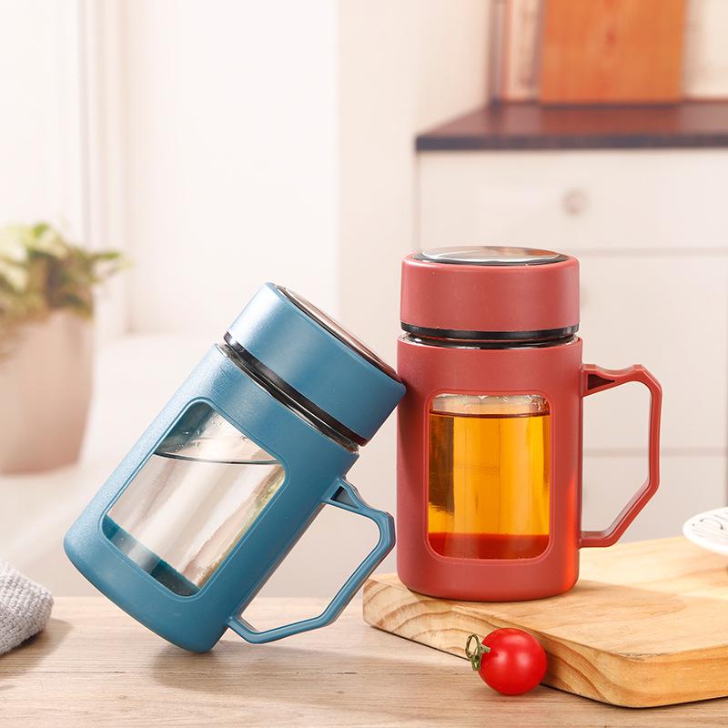 Large Capacity Insulated Glass Water Cup with Portable Tea Infuser
