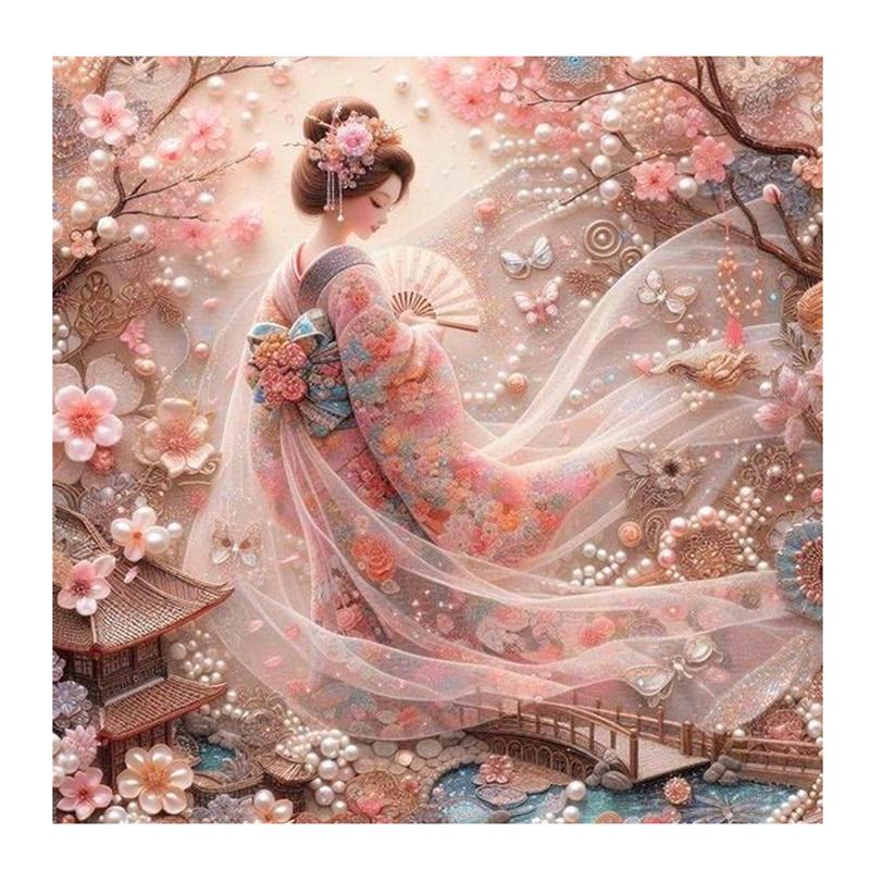 

Наборы для алмазной живописи, вышивка крестом, японская женщина, 5D, сделай сам, алмазная вышивка, портрет, стразы, полная мозаика, декор для дома Round 40x40cm