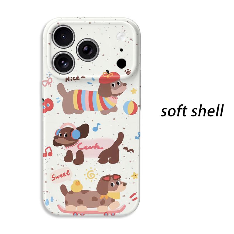 Playful Cartoon Dachshund Dog Stripe Sweater Skateboard Cute Pattern Art Film Aesthetic Protective Phone Case For iPhone 13 14 15 16 17 Pro Max Plus