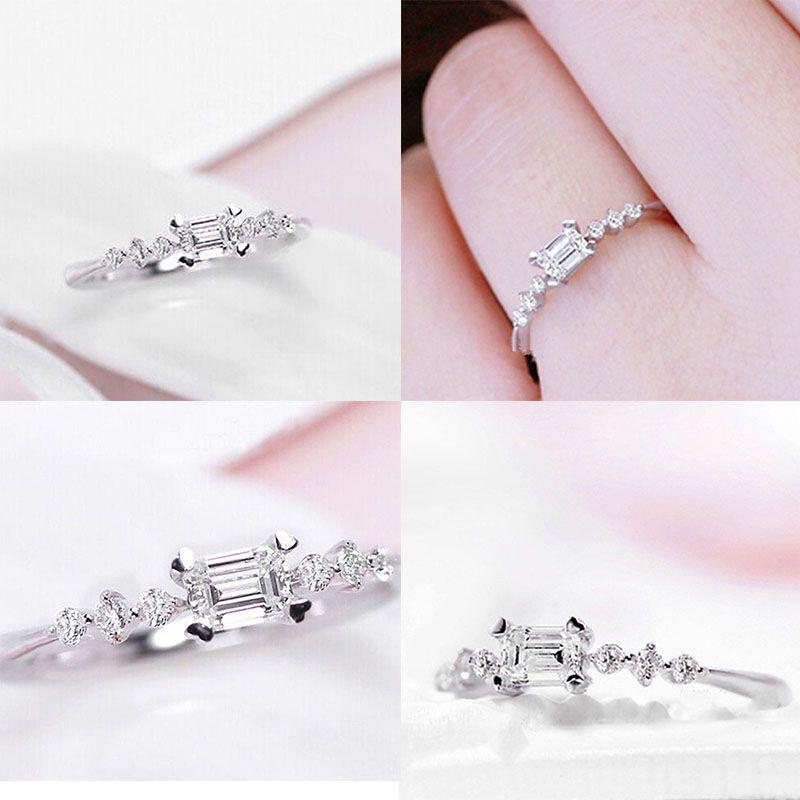 Elegant Silver Plated Natural Gemstones Square White Sapphire Wedding Birthstone Ring For Special Occasions