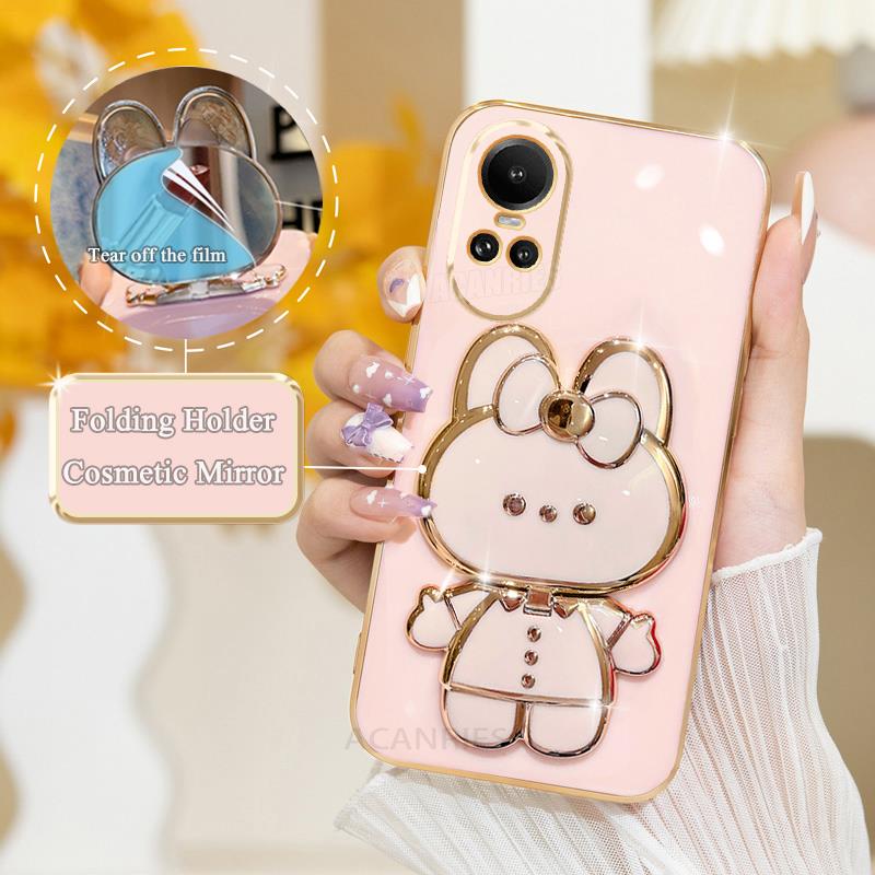 Reno10 Luxus Verchromt Spiegelhalter Hülle Für Oppo Reno 10 Pro 10pro Reno8 T 4g 5g 8T 6 Reno7 Lite Silikon Ständer Hülle Reno10pro