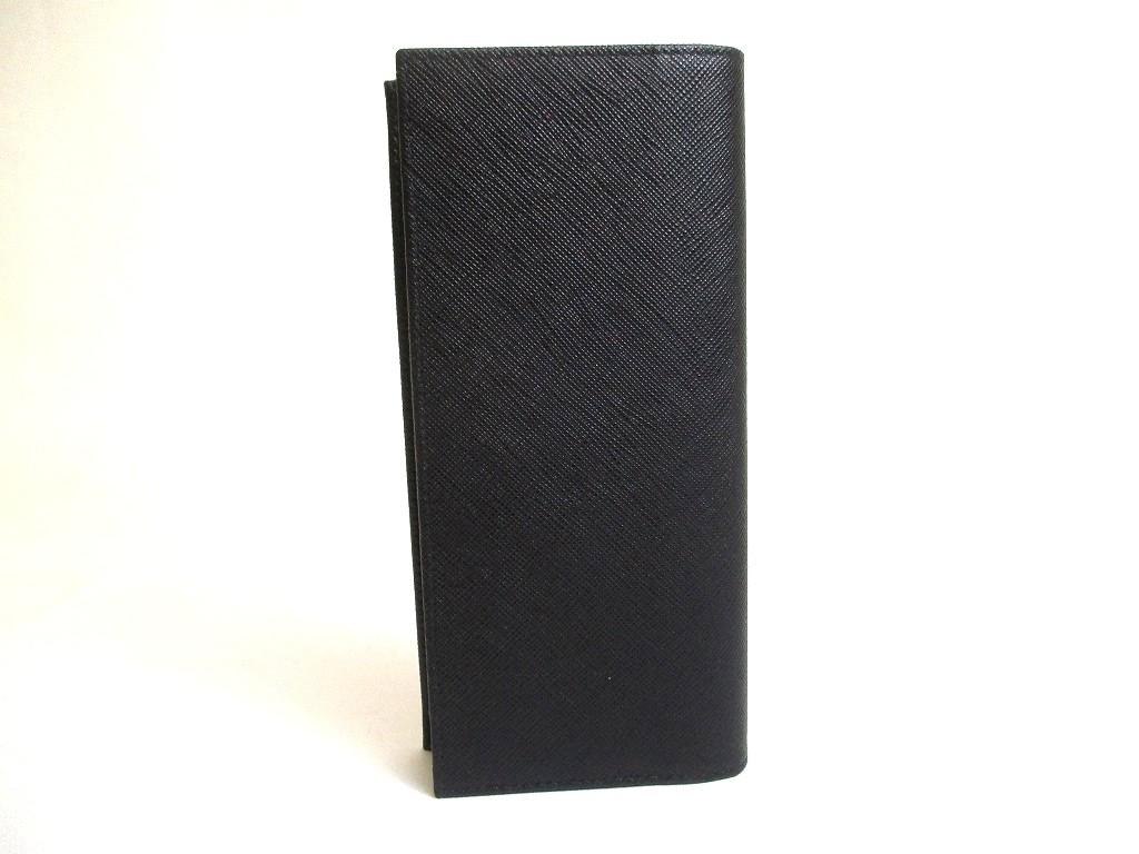 Authentic PRADA Saffiano Triangle Black Leather Bifold Long Flap Wallet #b088  Seller Refurbished