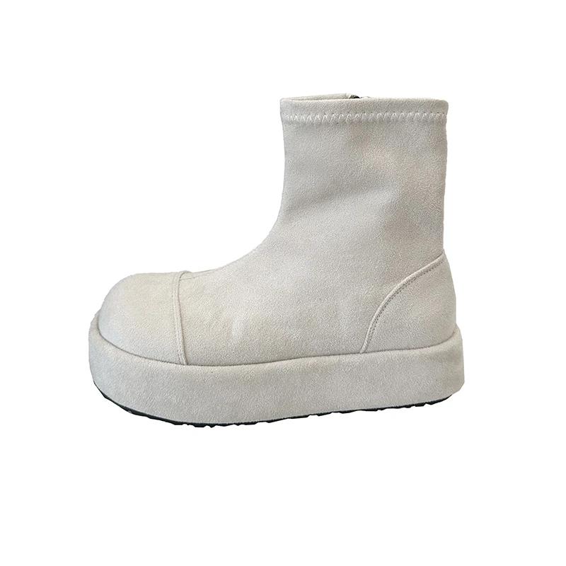 

Ретро Универсальные Лаконичные На низком каблуке Подошва-губка Женские Ботинки Обувь для женщин 2025 Новая Мода Однотонные Круглый носок Ботильоны 40 бежевый