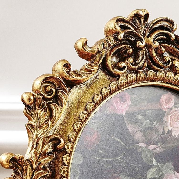 Zlatý vyřezávaný fotorámeček s antickým designem, kulatý rámeček z pryskyřice pro výročí, svatbu nebo jako dárek k nastěhování
