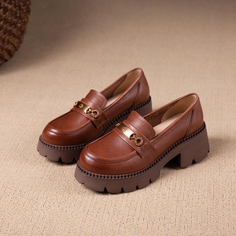 

Женские лоферы из первого слоя коровьей кожи, новые осенние кожаные туфли-однопедальки с темпераментом, на пенной платформе, женские туфли-маффины 40