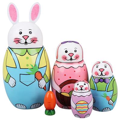 5 kusů králíků hnízdící panenky Matrjoška mrkvová ručně malované figurky Dřevěné stohovací panenky pro děti Hračka pro děti Velikonoční den