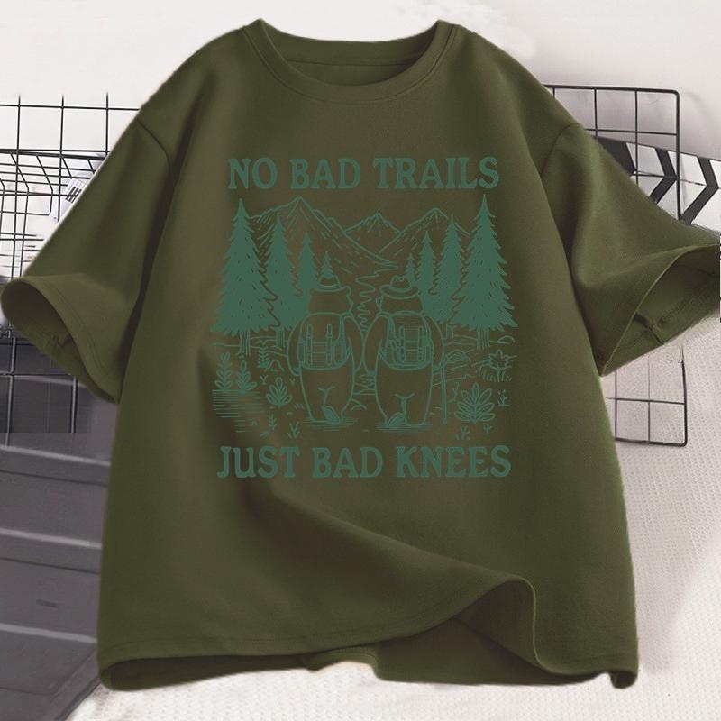 No Bad Trails Just Bad Knees T Shirt Funny Hiking TShirt Nature Lover Tee Family Camping Vacation Tshirt Adventure Tees Tops