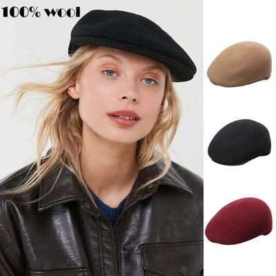 100% Wool Berets for Men Fashion Winter Hat Women Man Beret Unisex Felt Flat Cap Derby  Driver Ladies Party Fall Hats