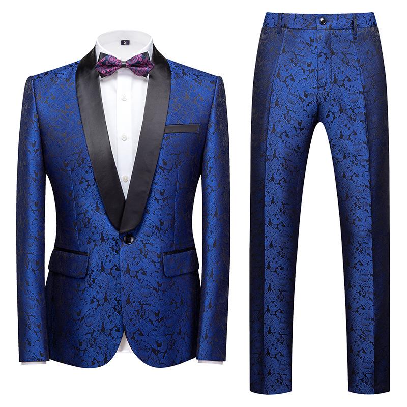 Men's Cross-border Hot-selling Jacquard Two-piece Evening & Business Casual Suit.