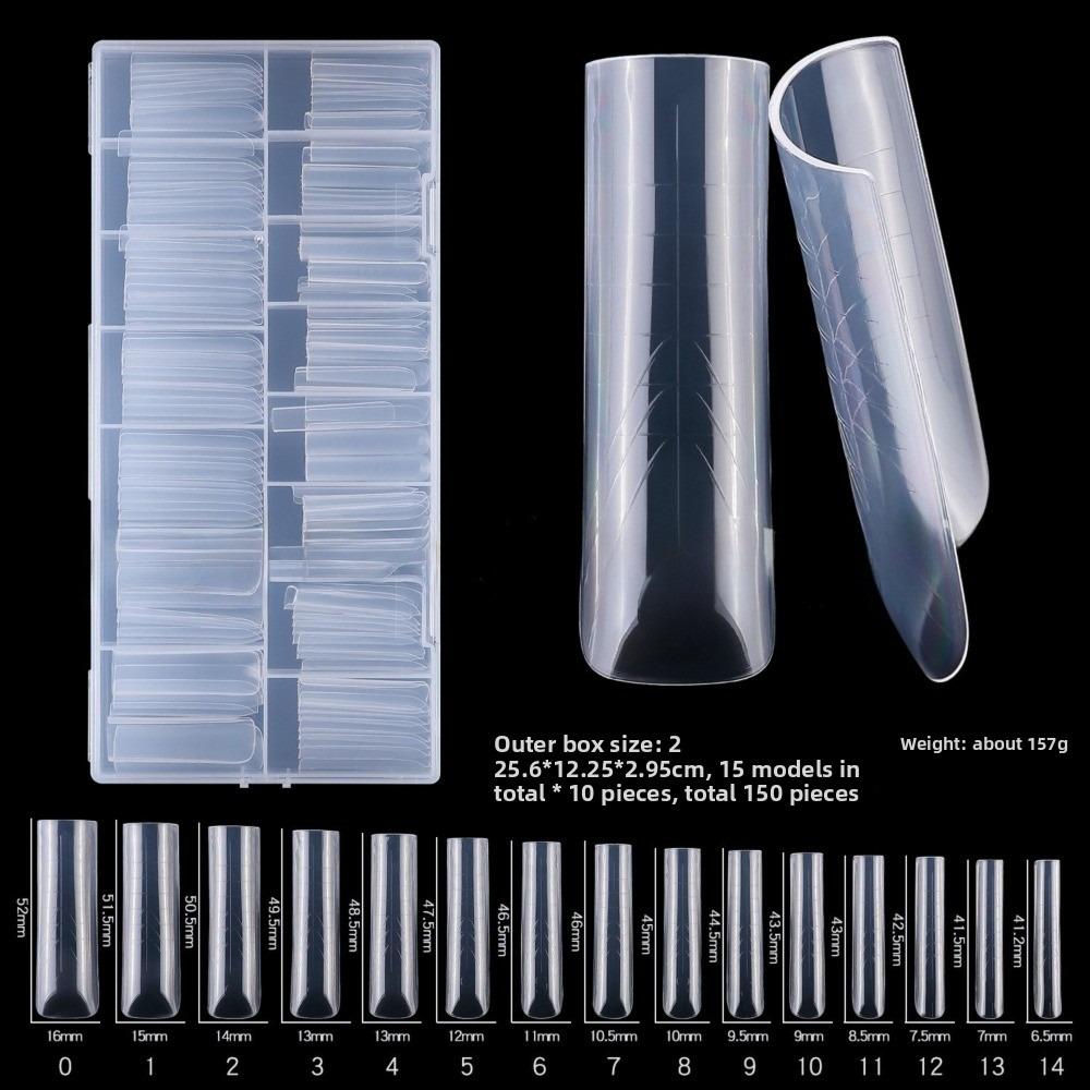 150 Stück Sargform Sandwich Nagelformen Mandelform Spurlos Doppelseitige Falsche Nägel mit Hilfslinie Klar Verlängerung