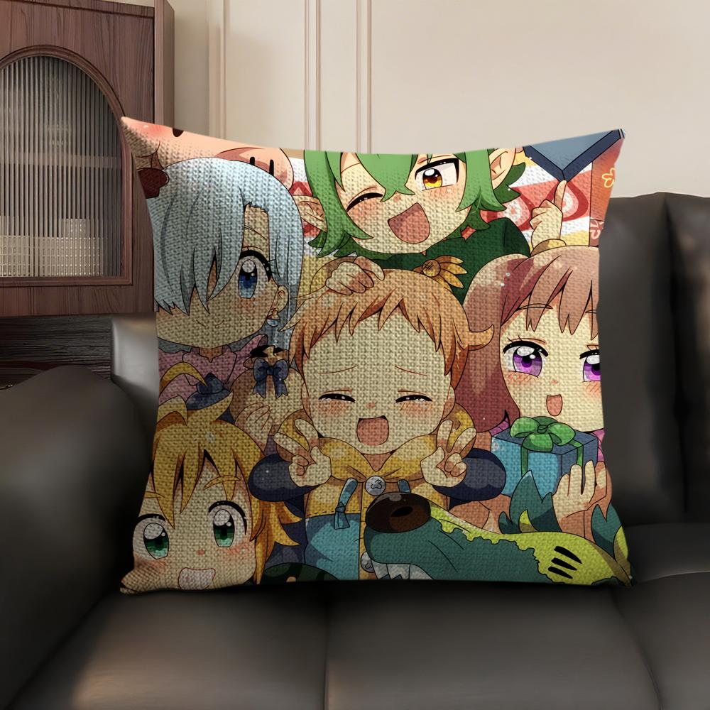 Anime 7 D-Deadly S-Sins Cushion Cover Natural Linen Organic Fabric Double-Sided Printing Sofa Home Decor Gift Pillow Case