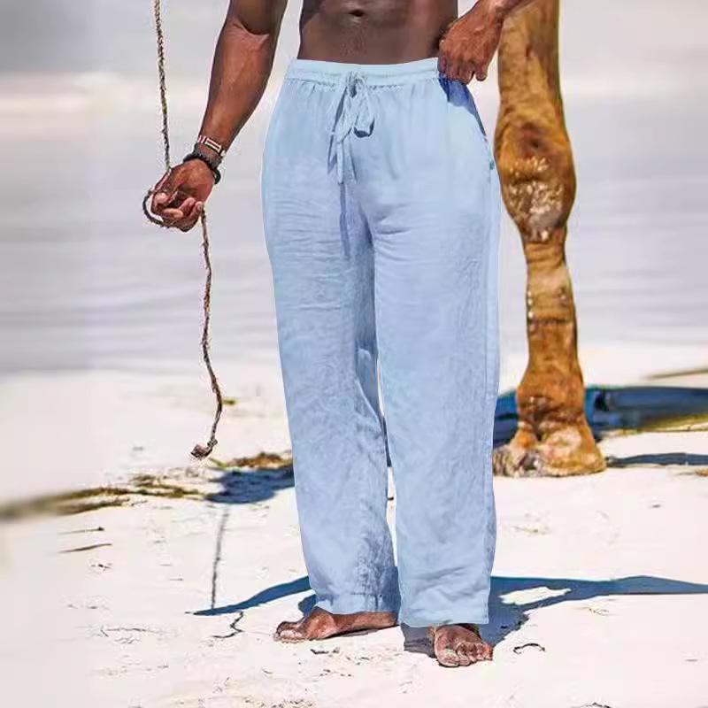 2024 Men's Minimalist Casual Cotton Linen Pants - Solid Color, Loose Fit