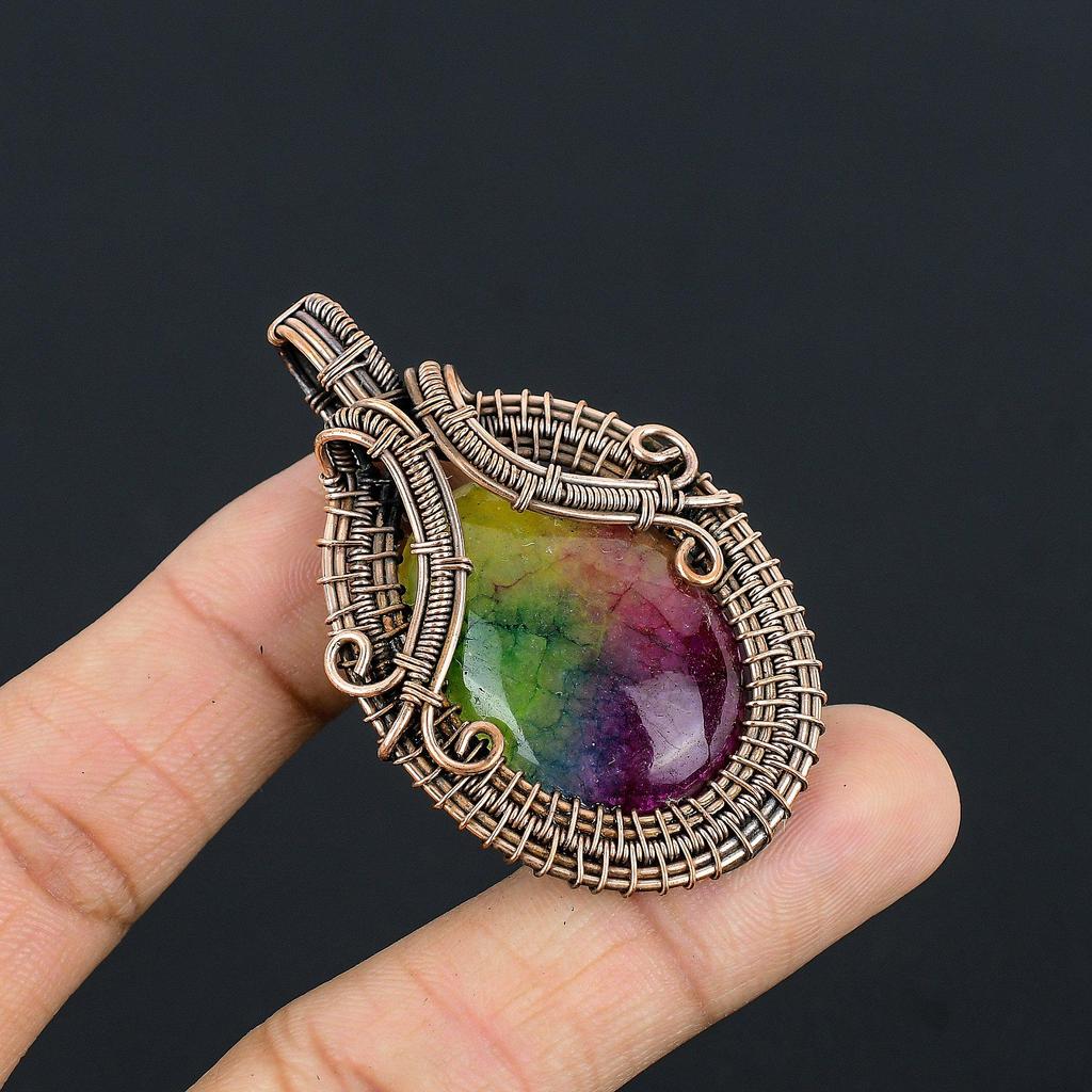 Rainbow Solar Quartz 999 Copper Wire Wrapped Pendant, Handmade Gemstone Pendant Jewelry, Gifts For Wife Brand New Pendant