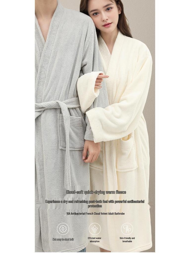 Women's Thick Antibacterial Quick-Dry Cloud Velvet Bathrobe - Autumn/Winter