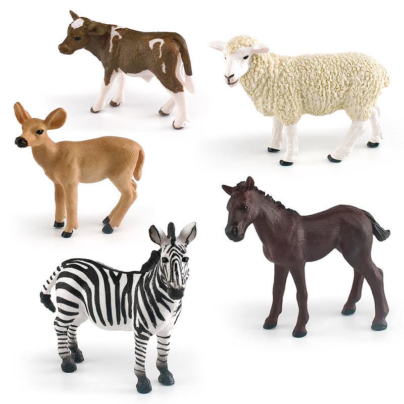 Lifelike Plastic Animal Models Featuring White-tailed Deer Zebra Cow Sheep And Foal
