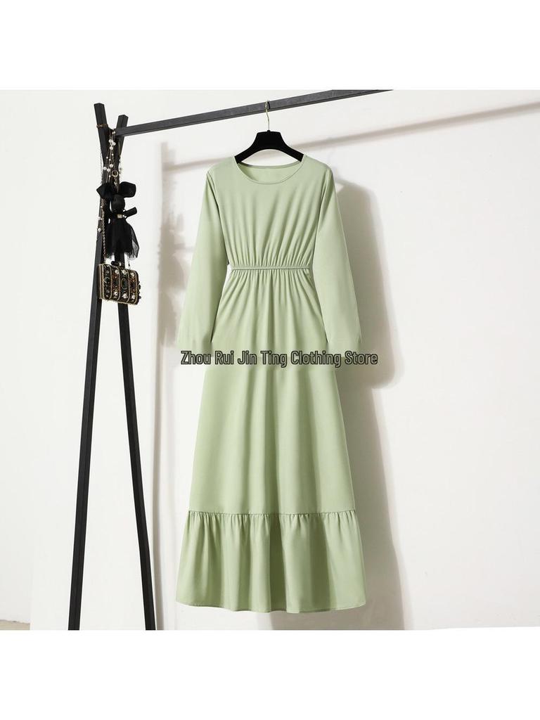 Women's Solid Color Long Sleeve Pullover A-Line Dress