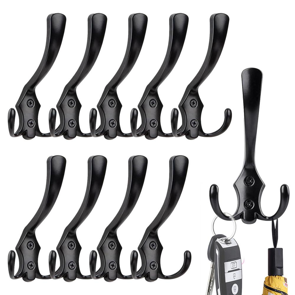 

Wall Hooks For Coats 3-Prong Design Hanger Black Wall Mounted Bathroom Hooks With 20 Screws For Hat Scarf Tote Bag Backpack