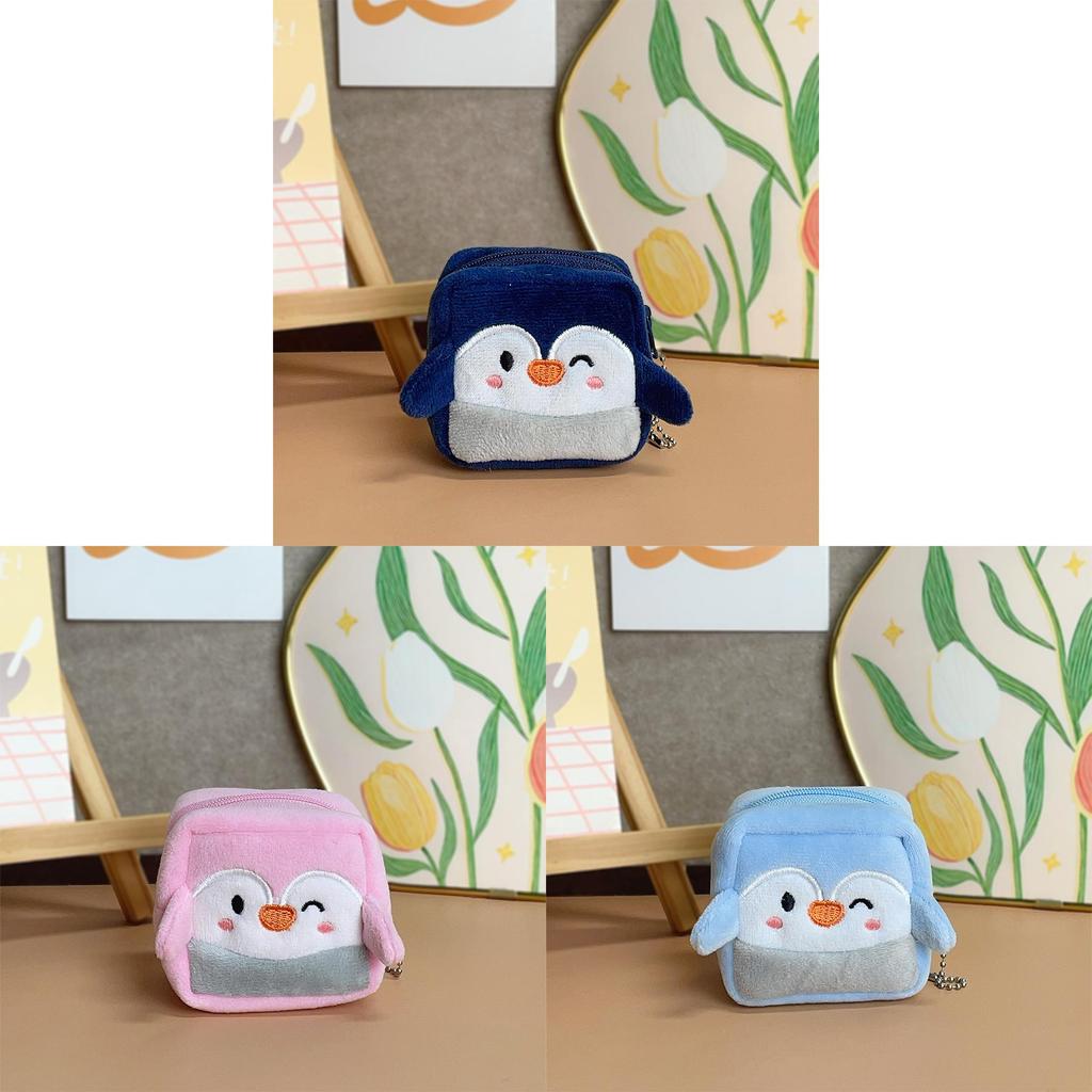 Cute Square Penguin Coin Purse With Earphone And Data Cable Organizer For Girls And Boys