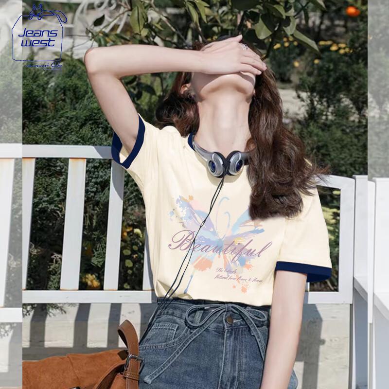 JEANSWEST CLUB Women s Pastel Butterfly Print T-Shirt L