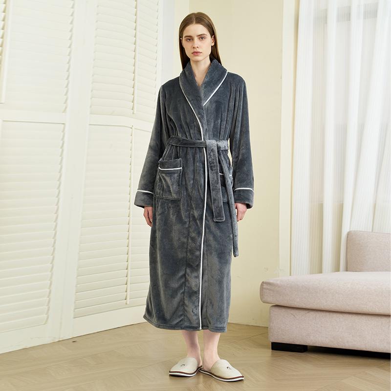 Herr- och dambadrock i plusstorlek, tjock flanellbadrock med enkel kant