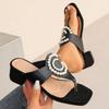 Fashion Hot Sale Square Toe Flip Flops Fashion Mules Shoes Women Slippers Velvet Ladies Low Heel Pearl Flower Decoration Women's Sandals