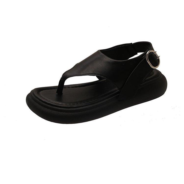 Fashion thick-soled toe sandals female summer 2025 new fairy wind soft-soled pinched feet student Roman beach shoes