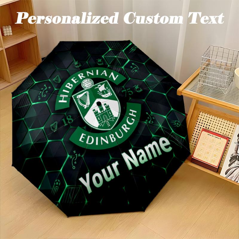8 Rib Auto Folding Umbrella Hibernian FC Print Custom Name Text Portable Rain Gear