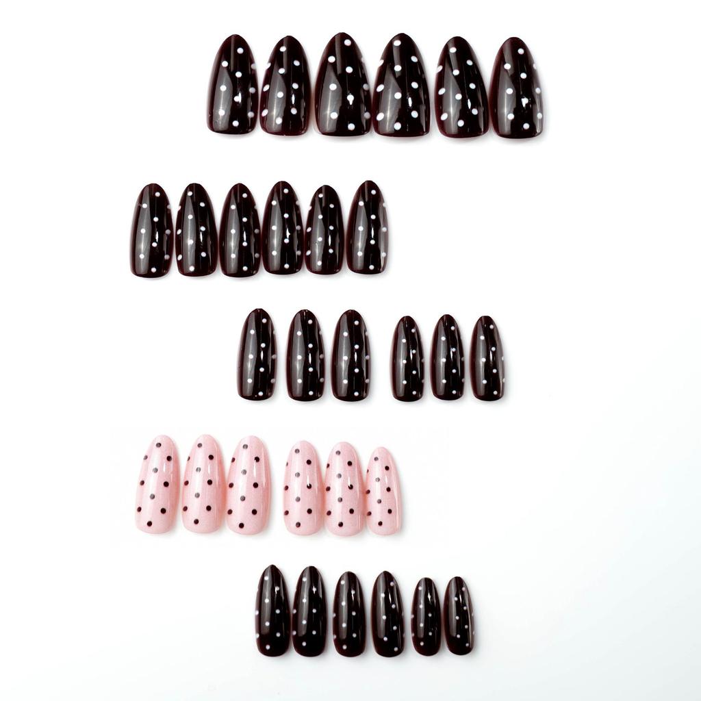Polka Dot White Almond False Nails - Short Wearable Nail Tips
