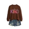 Womens Oversized Cotton Hoodie With Be Kind Cutout Letter Print Fall Winter Casual Sweatshirt