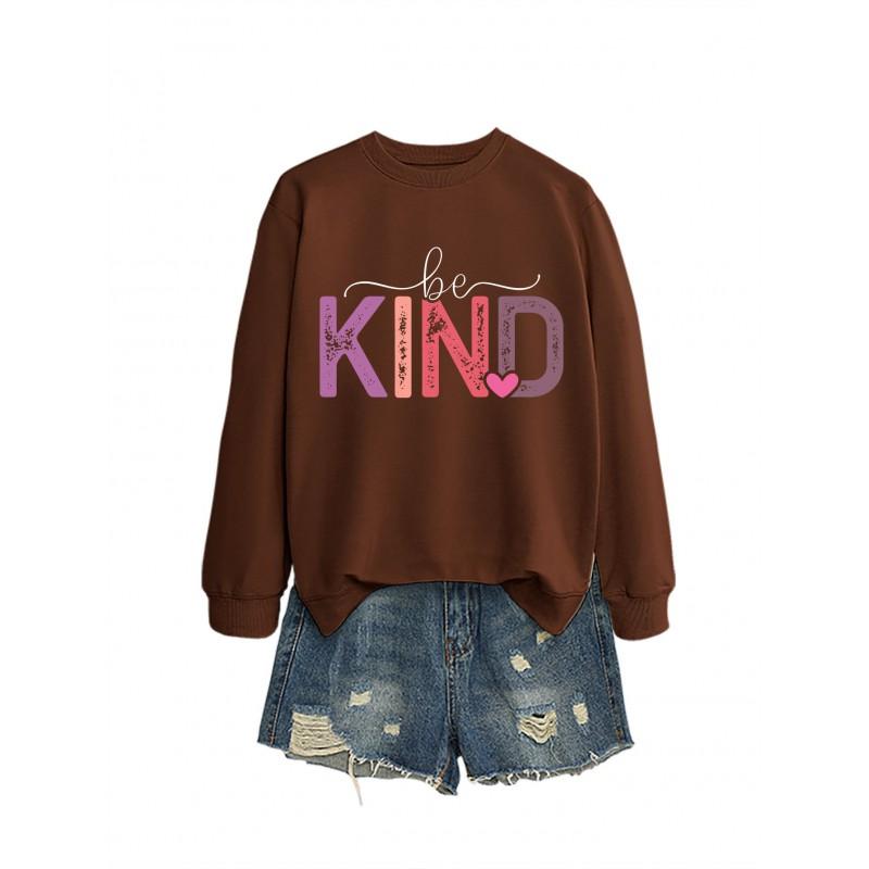 Womens Oversized Cotton Hoodie With Be Kind Cutout Letter Print Fall Winter Casual Sweatshirt