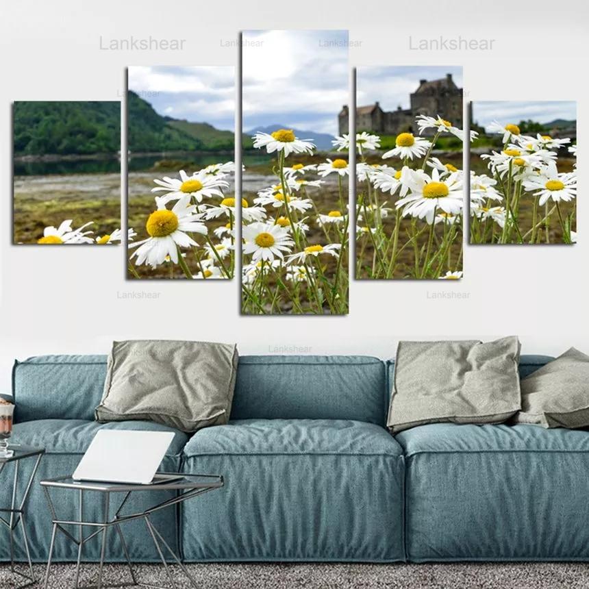 

Литературный Hd Prints Холст Плакат Гостиная Декор 5 штук Маленькие Ромашки Цветы Живопись Настенное искусство Модульные пейзажи Картины Декор