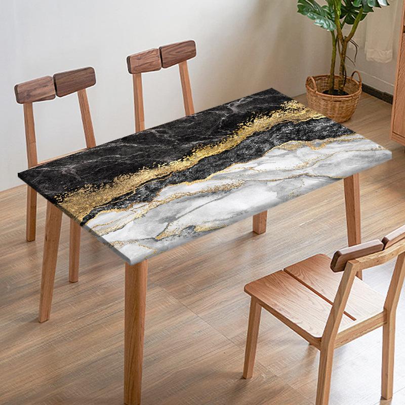 Black White Imitation Marble Texture Tablecloth Digital Printed Fabric Table Cover Restaurant Dining Table Edge
