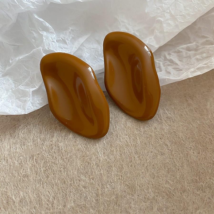 Silver Needle Retro Resin Geometric Round Oval Pendant Earrings Maillard Style Stud Earrings Niche Design Earrings Women