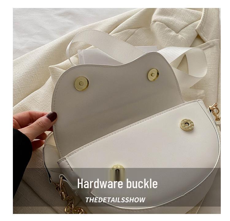 Women's Half-Moon Saddle Bag with Chain Strap - 2025 Spring/Autumn Collection, Crossbody or Single Shoulder Style with Wide Strap