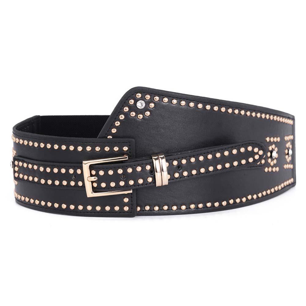 Personalized Design Rivet Wide Waistbands Punk Style Irregular Leather Belt  Party чёрный