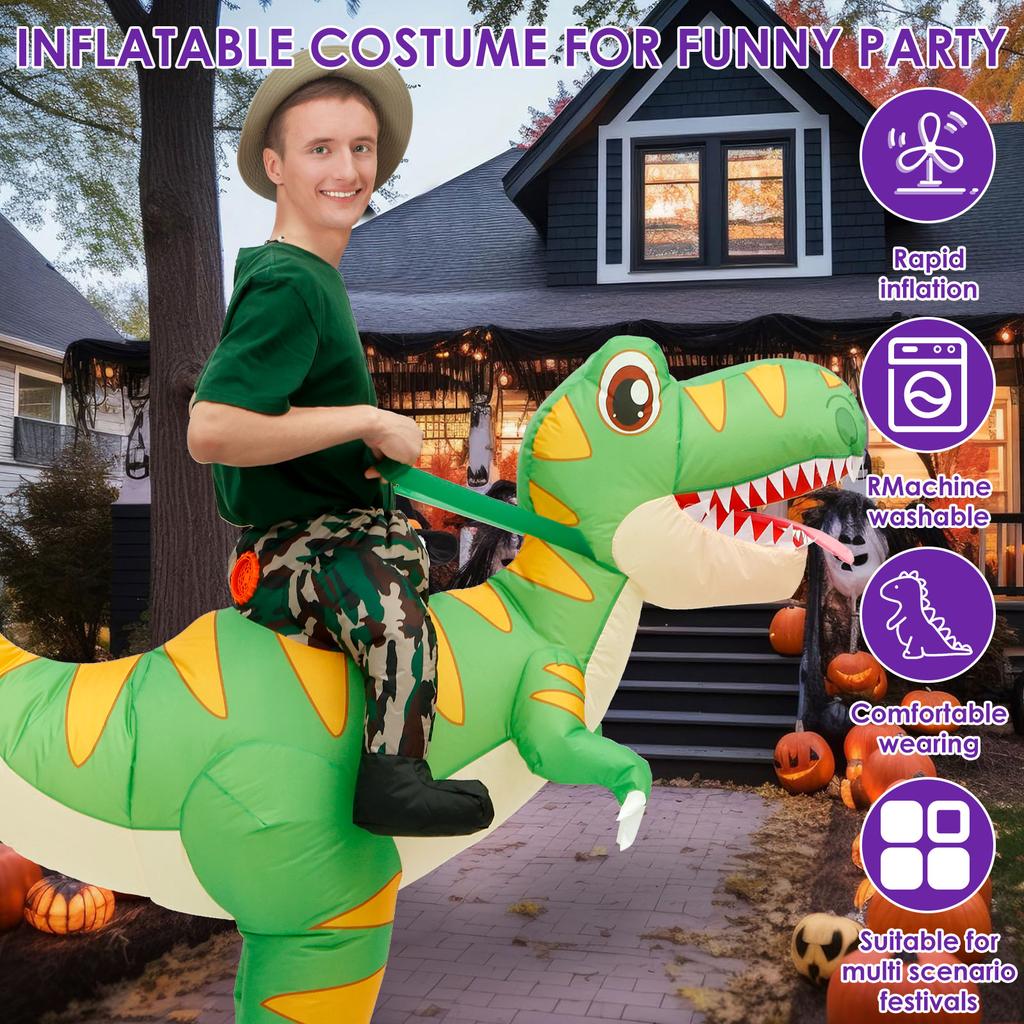Halloween Inflatable Dinosaur Costume Funny Dinosaur Cosplay Costume Kids Fancy Dress with Storage Bag Holiday Theme Party